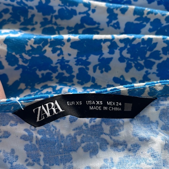 Zara Cutout Midi Linen Blend Dress Blue and White European Floral XS - Picture 9 of 10